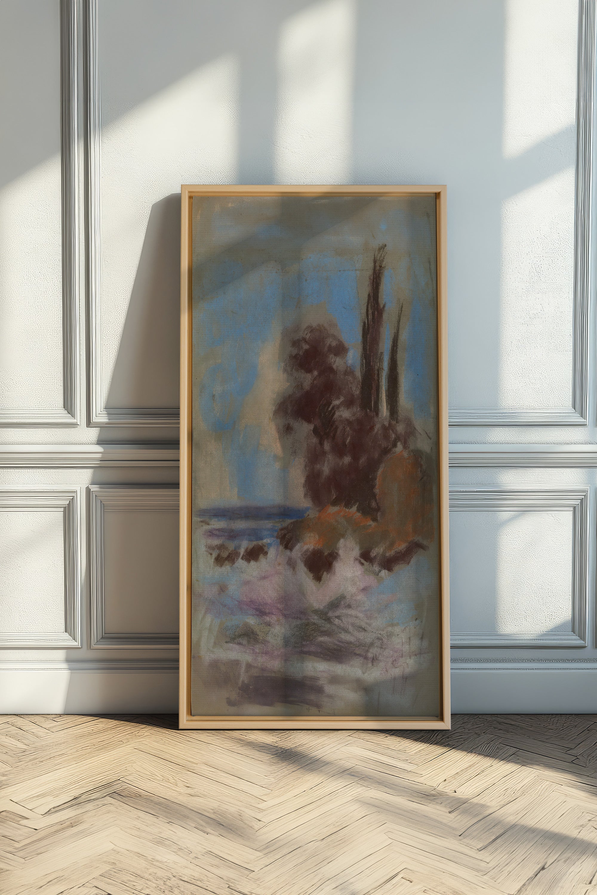 BLEU FOSSILE, Oeuvre sur toile étirée, encadré Naturel Clair