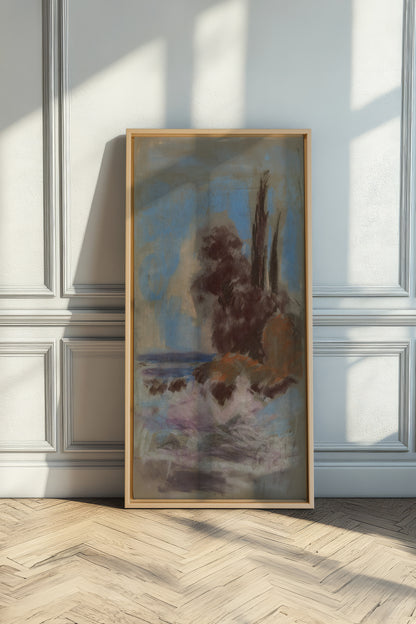 BLEU FOSSILE, Oeuvre sur toile étirée, encadré Naturel Clair