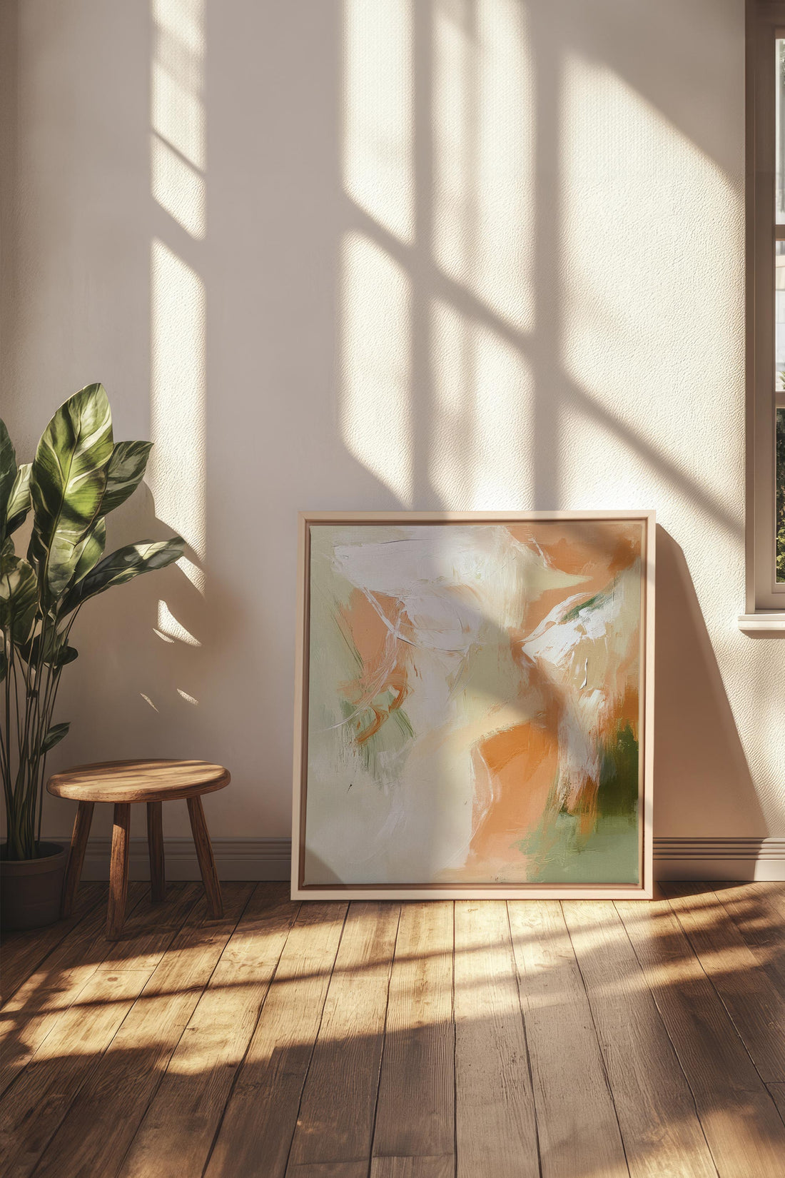 OLEKA CANVAS - PEACHY FLOW, Oeuvre sur toile étirée, encadré Naturel Clair