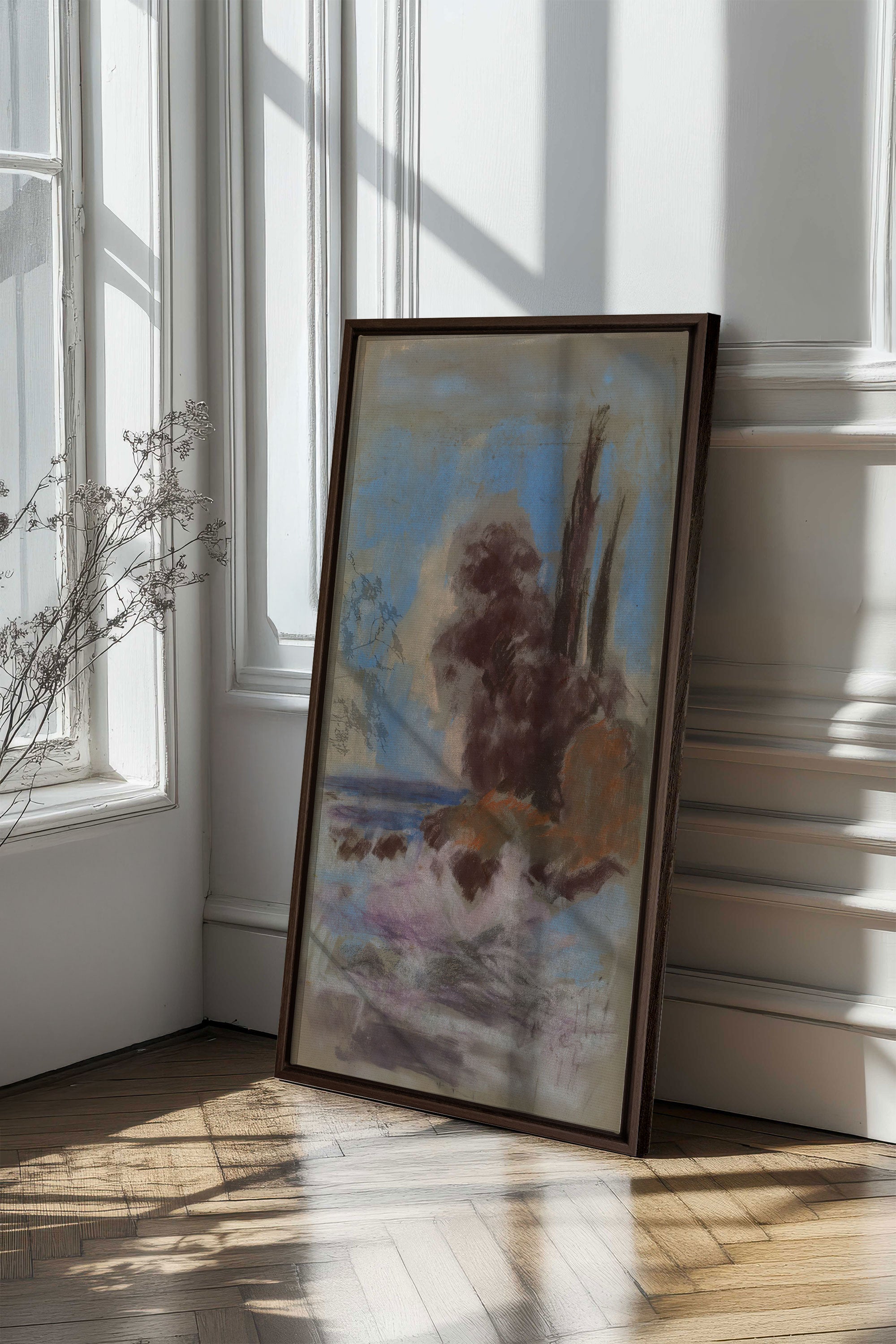 BLEU FOSSILE, Oeuvre sur toile étirée, encadré Brun Noyer