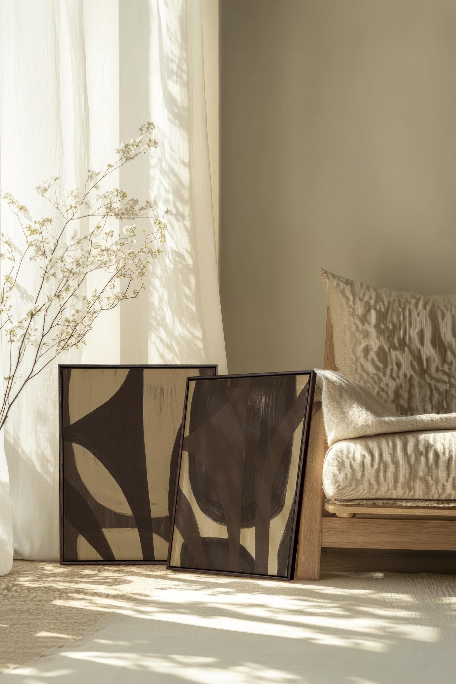 OLEKA CANVAS - SOFT PATHWAYS DUO, Oeuvre sur toile étirée, encadré Brun Noyer