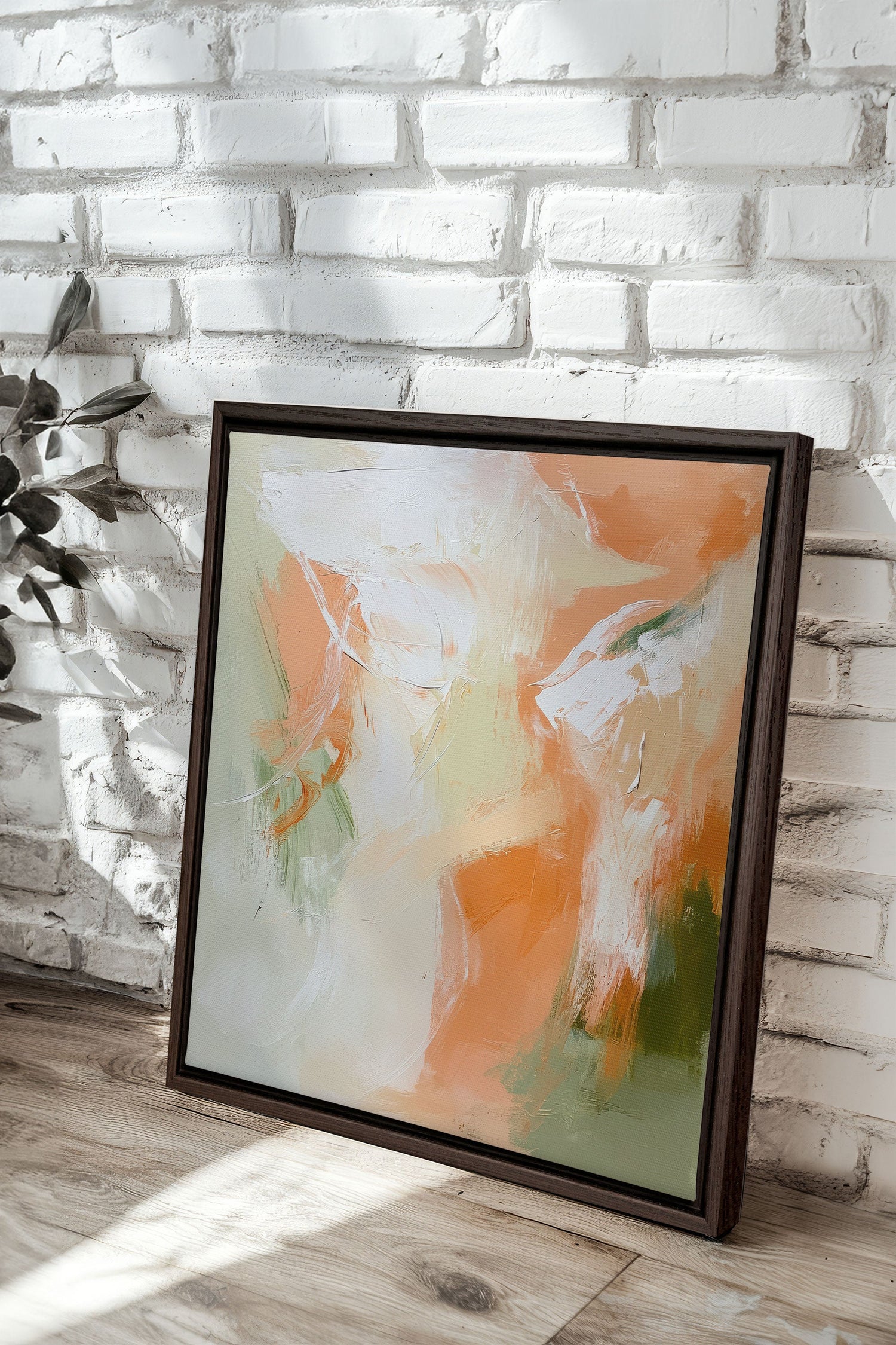 OLEKA CANVAS - PEACHY FLOW, Oeuvre sur toile étirée, encadré Brun Noyer