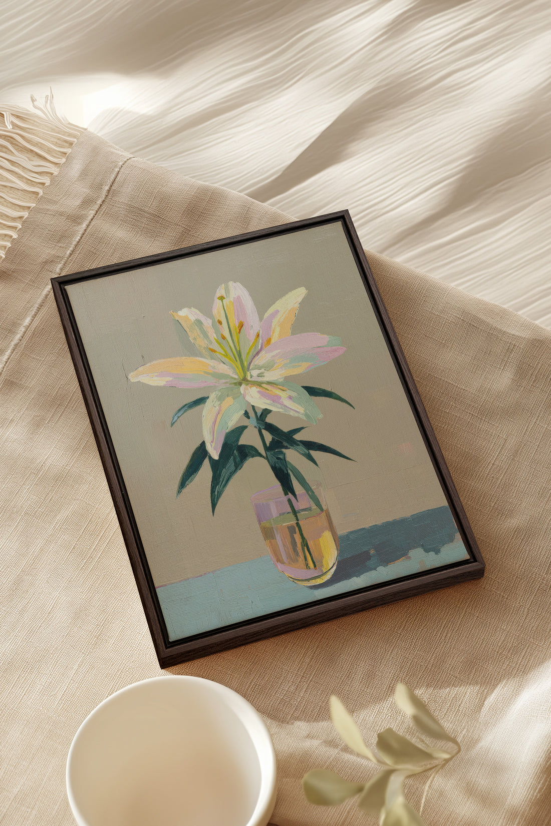 ETERNAL LILY, Artwork on stretched canvas, framed in Walnut Brown