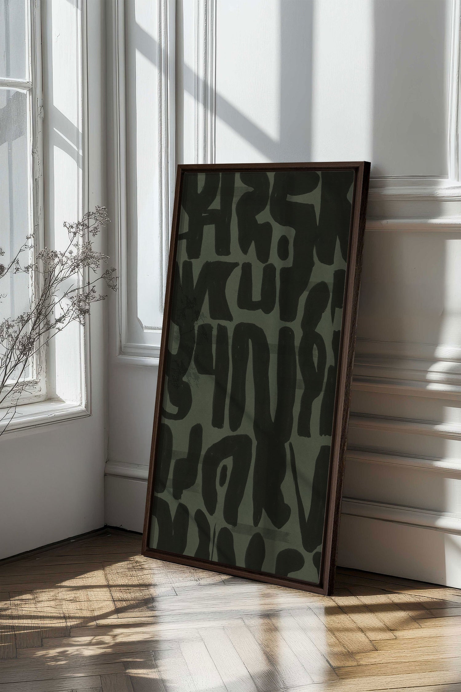 OLEKA CANVAS - WILD SCRIPT, Oeuvre sur toile étirée, encadré Brun Noyer