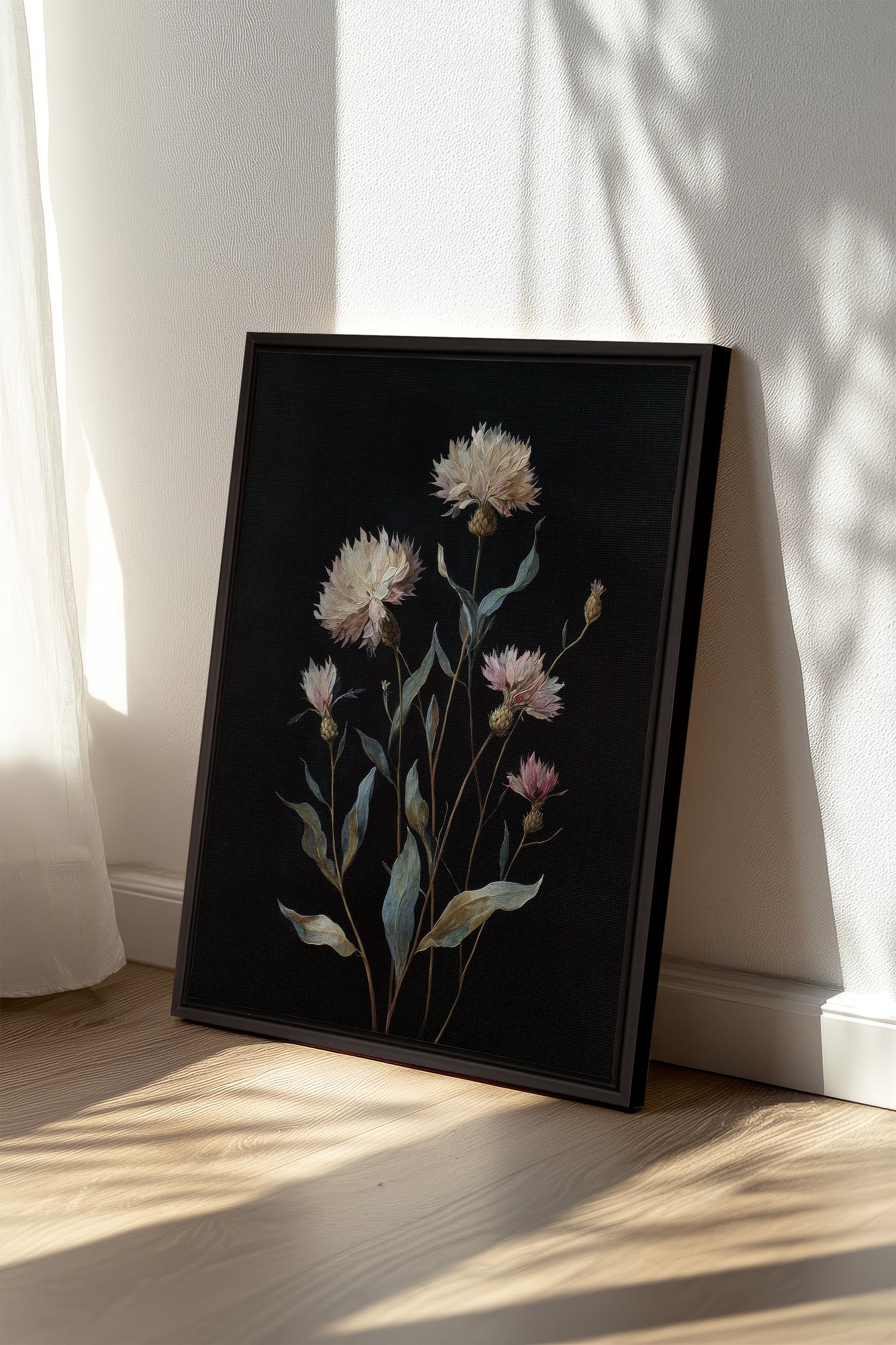 BLUSH FLORA, Work on stretched canvas, framed Black