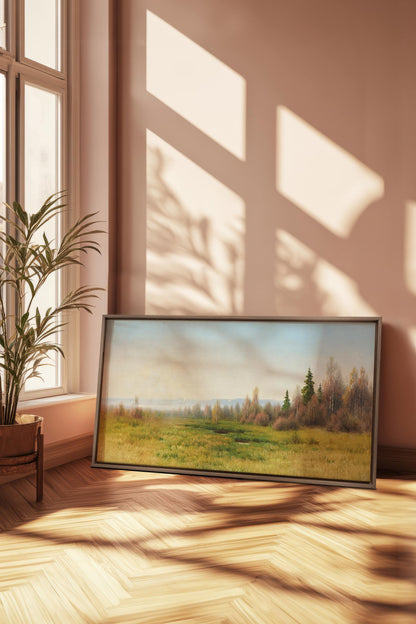 OLEKA CANVAS - DOUX HORIZON, Oeuvre sur toile étirée, encadré Brun Chêne