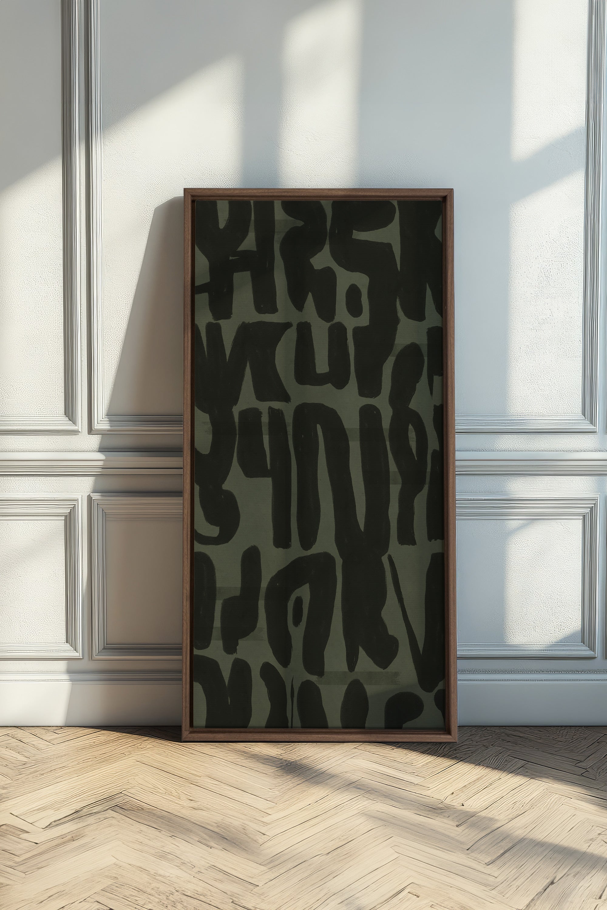 OLEKA CANVAS - WILD SCRIPT, Oeuvre sur toile étirée, encadré Brun Chêne