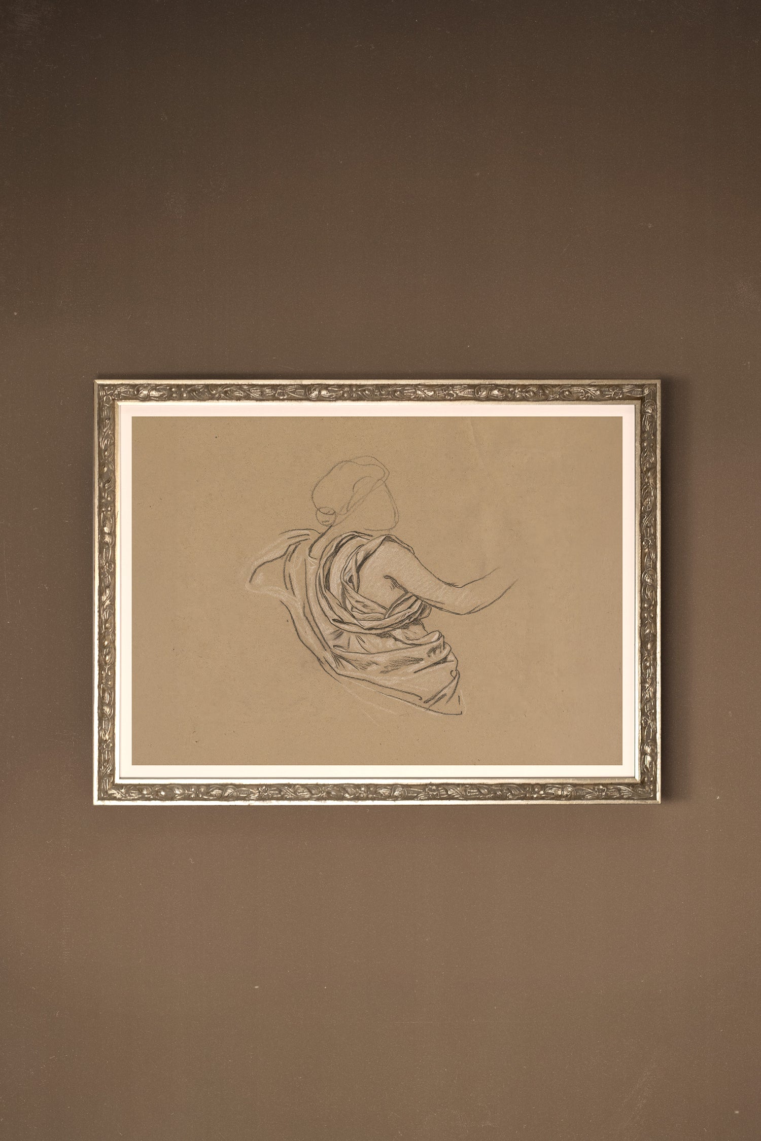 TRACÉ ANTIQUE, Artwork on stretched canvas, framed Vintage Silver