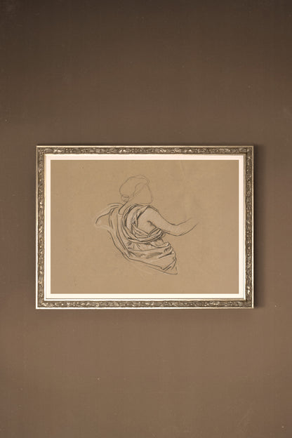 TRACÉ ANTIQUE, Artwork on stretched canvas, framed Vintage Silver