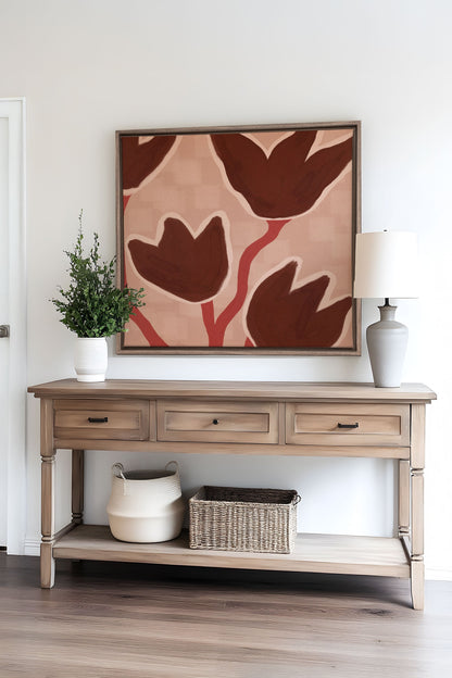 OLEKA CANVAS - TERRE EN FLEURS, Oeuvre sur toile étirée, encadré Brun Chêne