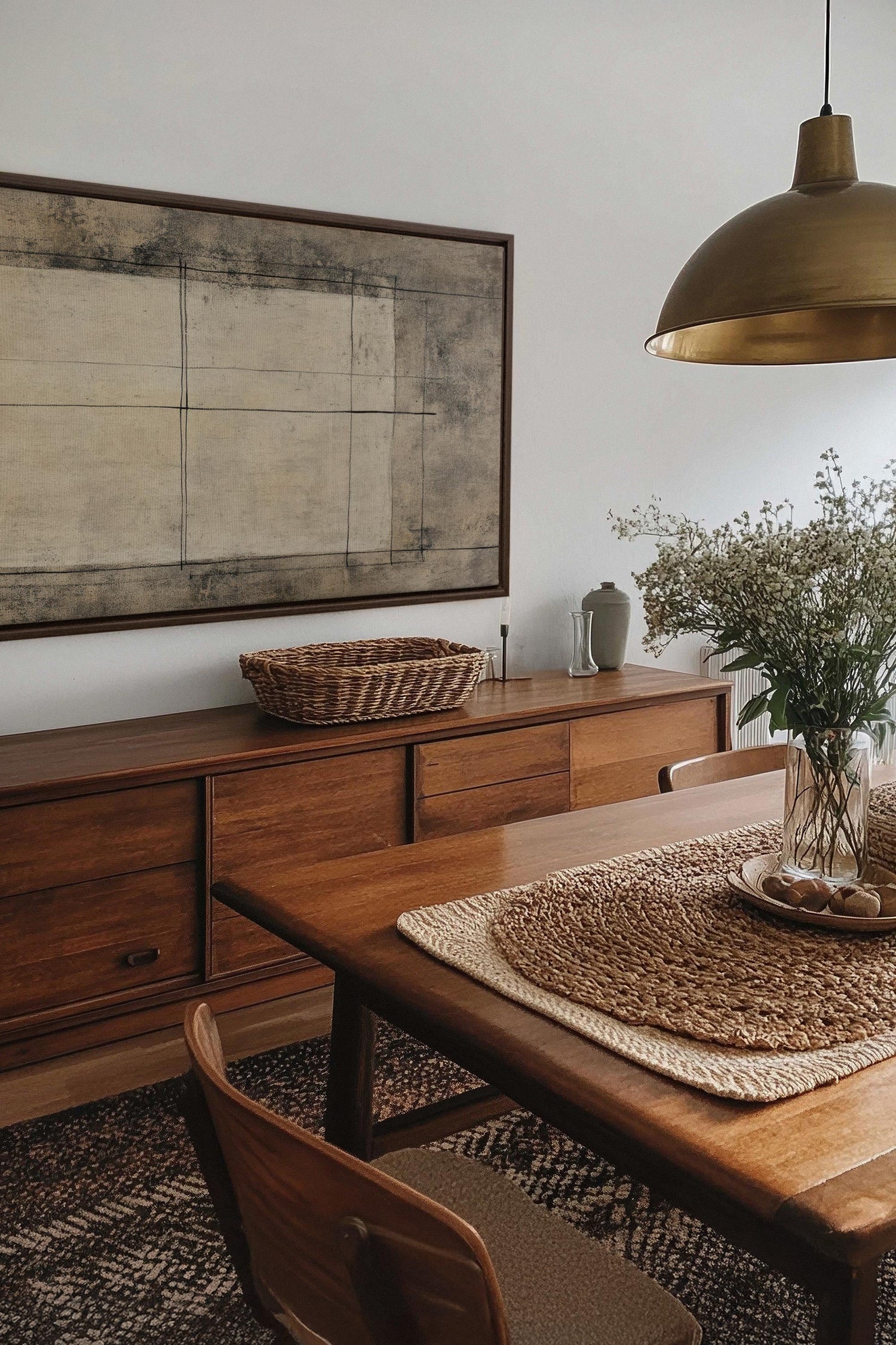 OLEKA CANVAS - ANCIENT LINES, Oeuvre sur toile étirée, encadré Brun Noyer