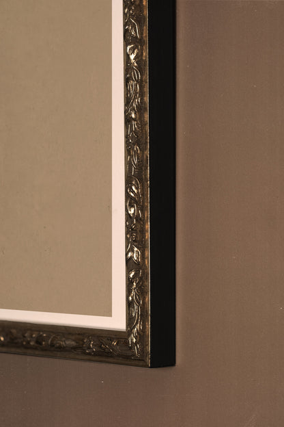 TRACÉ ANTIQUE, Artwork on stretched canvas, framed Vintage Silver