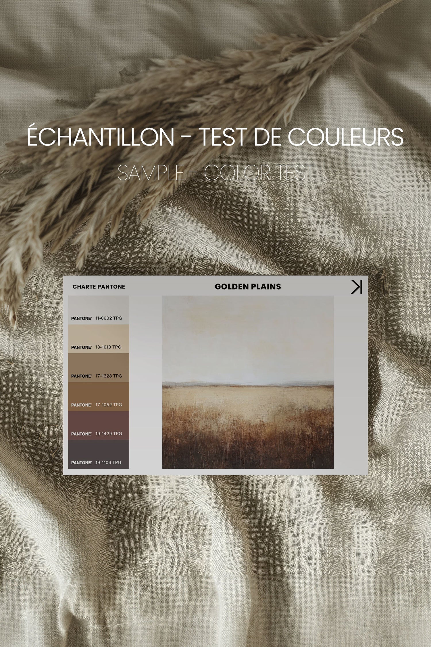 OLEKA CANVAS - GOLDEN PLAINS, Oeuvre sur toile étirée, encadré Brun Noyer