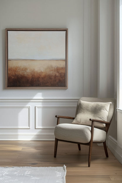 OLEKA CANVAS - GOLDEN PLAINS, Oeuvre sur toile étirée, encadré Brun Chêne