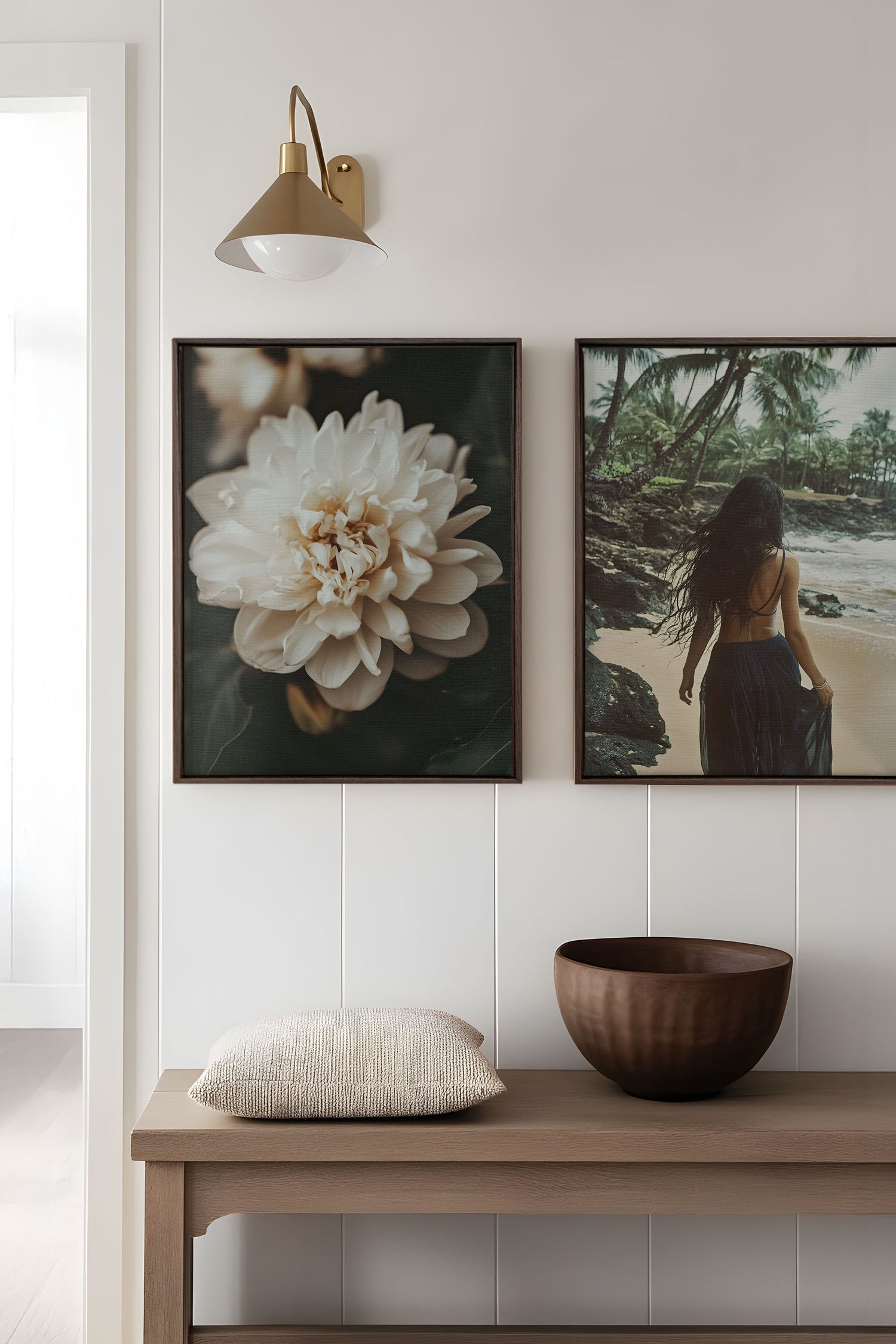 OLEKA CANVAS - DUO DANSE DU VENT, 2 Oeuvres sur toile étirée, encadré Brun Noyer