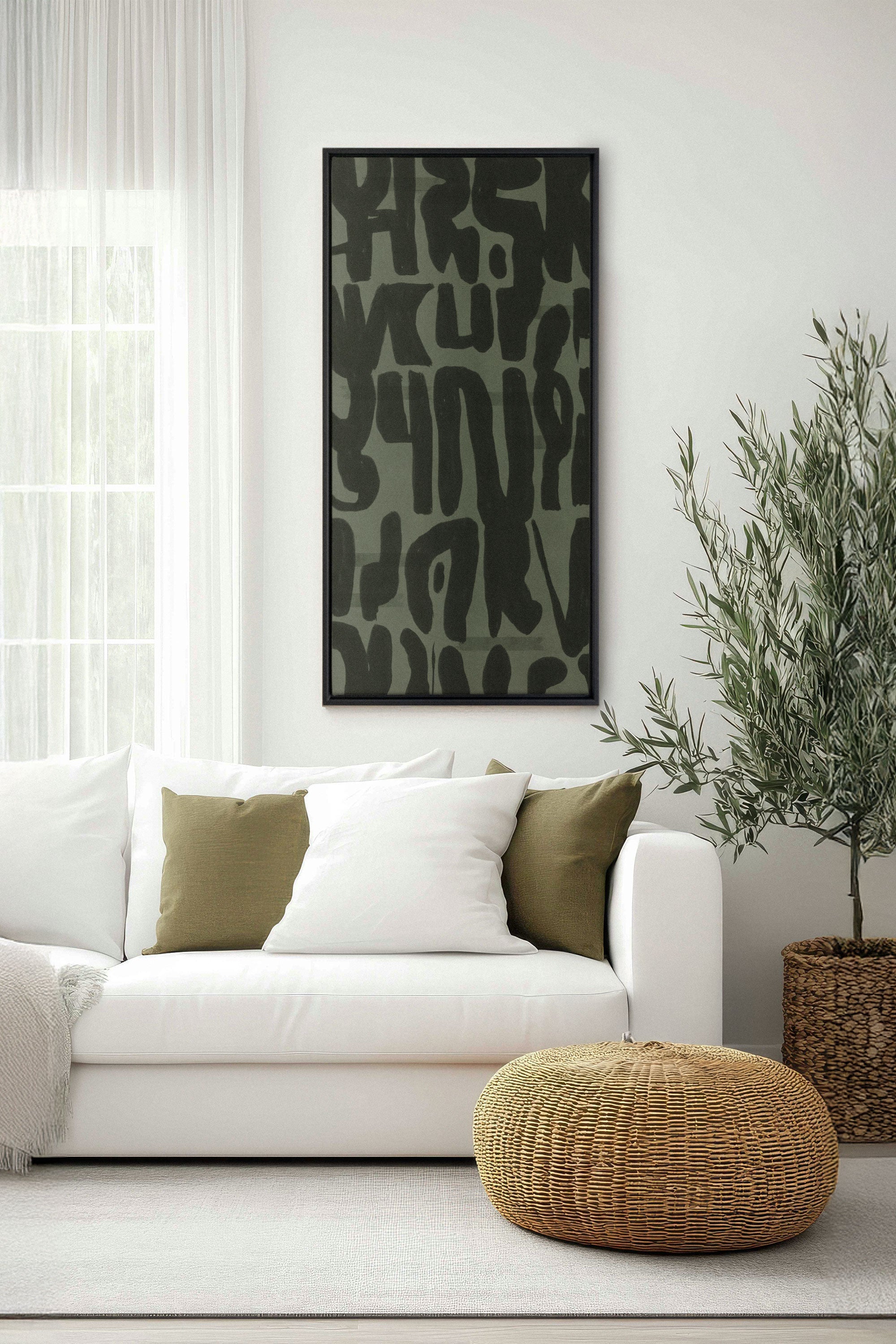 OLEKA CANVAS - WILD SCRIPT, Oeuvre sur toile étirée, encadré Noir