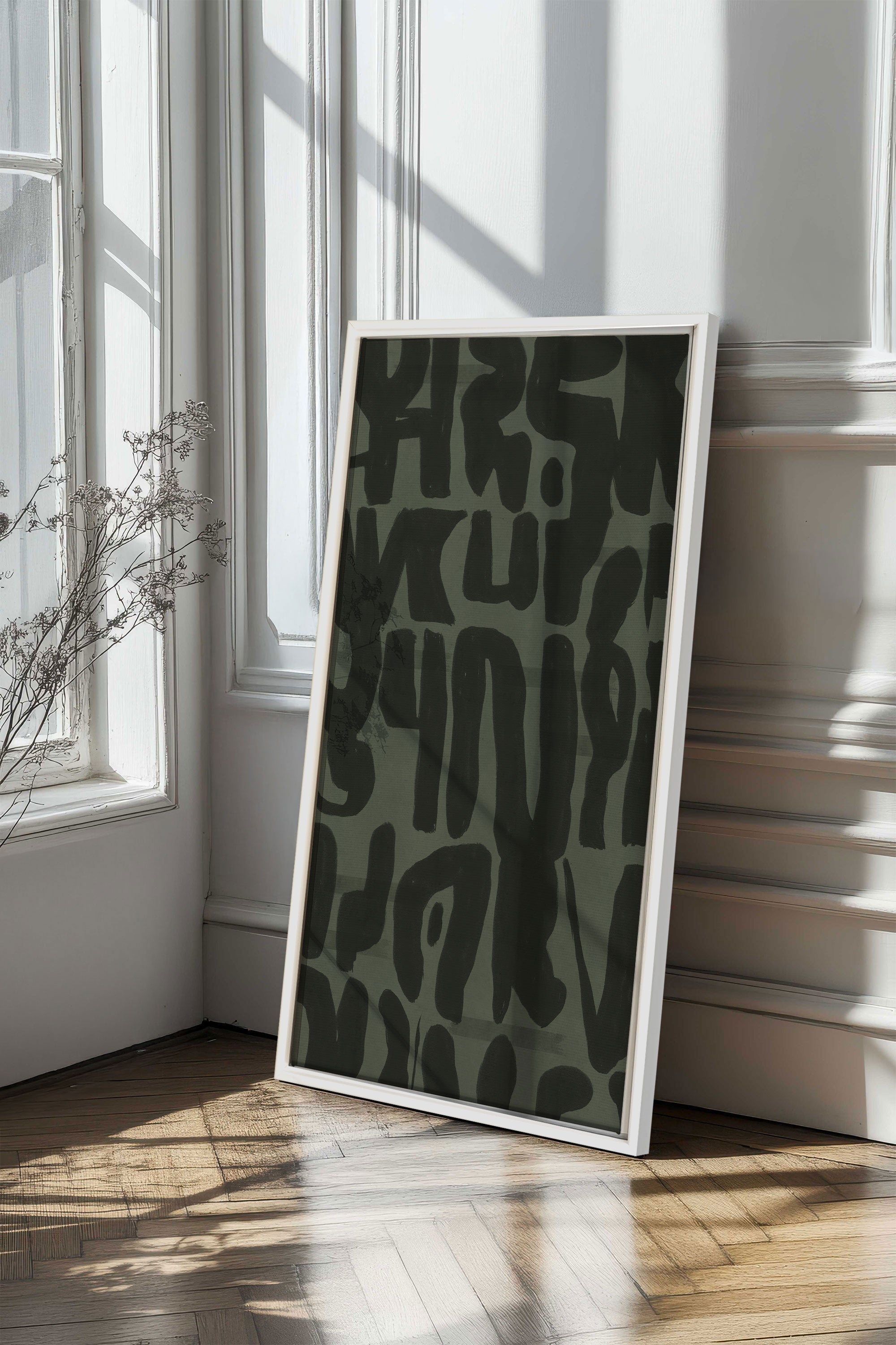 OLEKA CANVAS - WILD SCRIPT, Oeuvre sur toile étirée, encadré Blanc