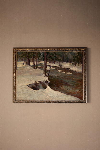 MELTING STREAM, Work on stretched canvas, framed Vintage Bronze