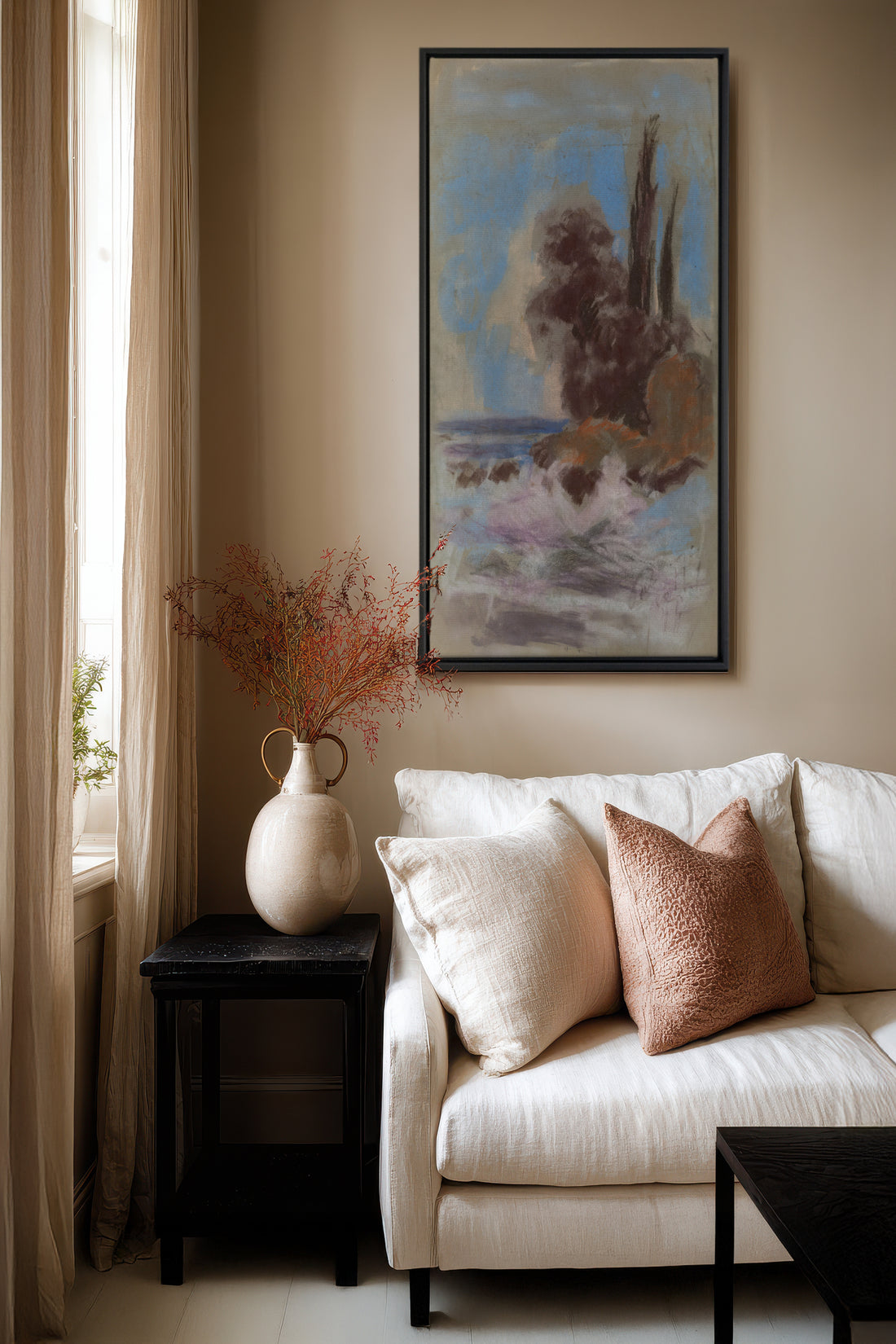 FOSSIL BLUE, Artwork on stretched canvas, framed in black