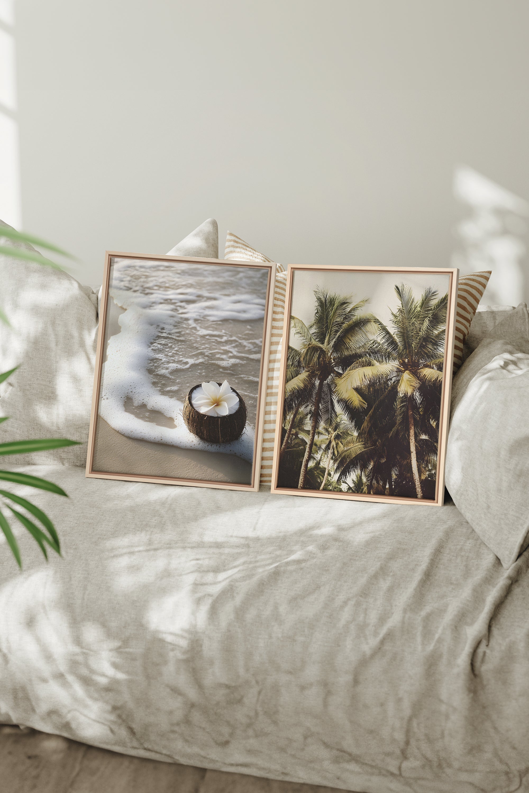 OLEKA CANVAS - DUO SABLE &amp; COCO, 2 Oeuvres sur toile étirée, encadré Naturel Clair