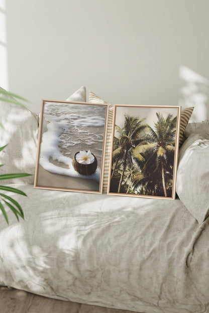 OLEKA CANVAS - DUO SABLE &amp; COCO, 2 Oeuvres sur toile étirée, encadré Naturel Clair