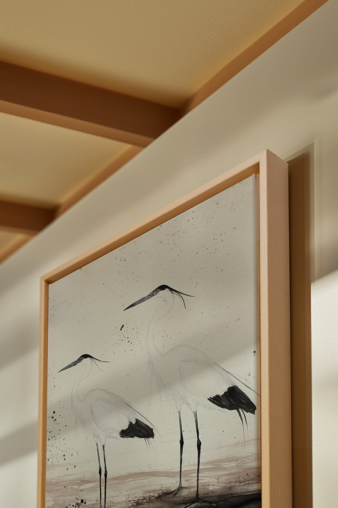 OLEKA CANVAS - DANSE DES PLUMES, Oeuvre sur toile étirée, encadré Naturel Clair