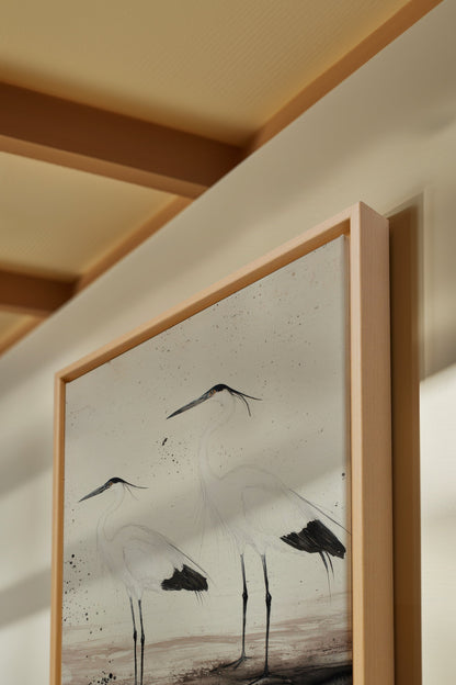 OLEKA CANVAS - DANSE DES PLUMES, Oeuvre sur toile étirée, encadré Naturel Clair