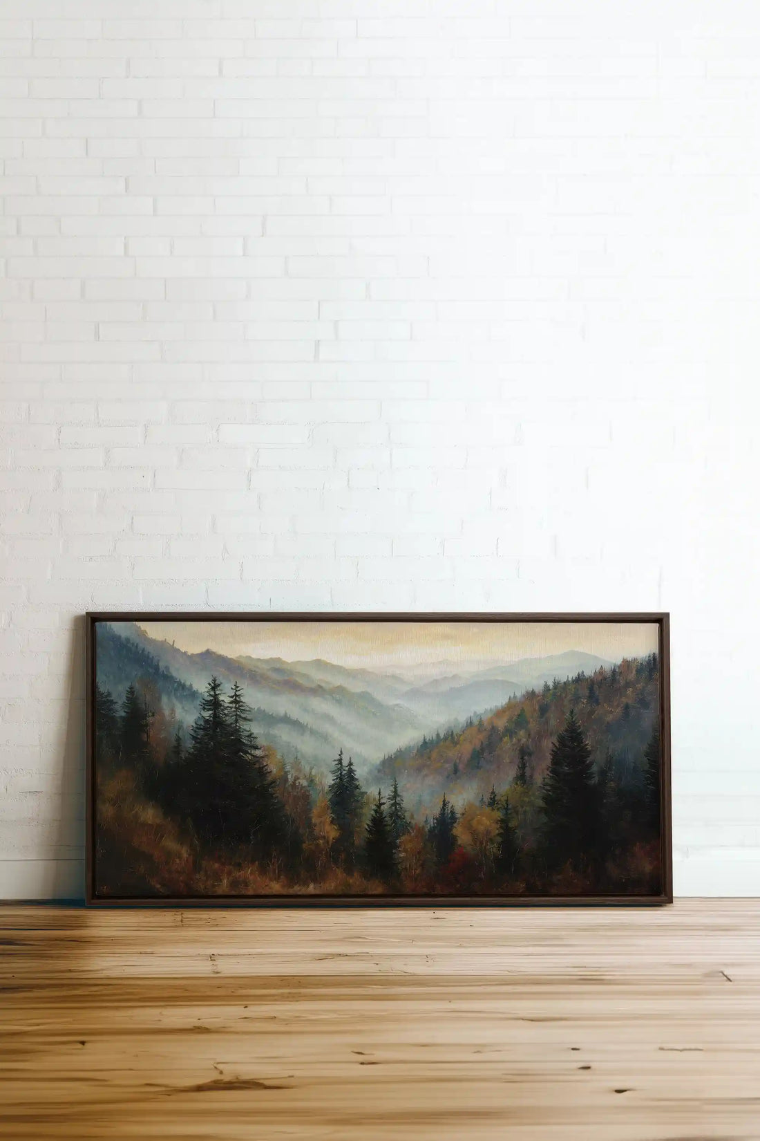 DAWN IN THE PINES, Work on stretched canvas, framed Walnut Brown