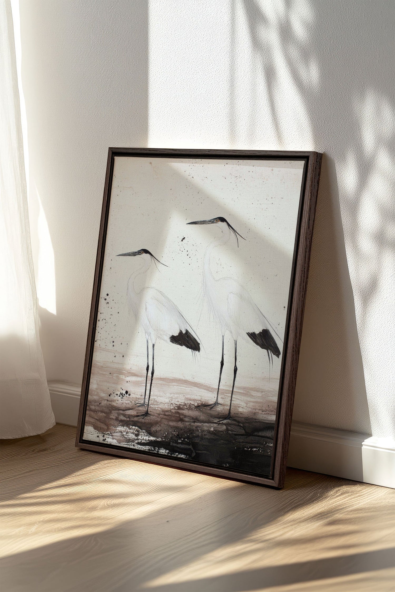 OLEKA CANVAS - DANSE DES PLUMES, Oeuvre sur toile étirée, encadré Brun Noyer