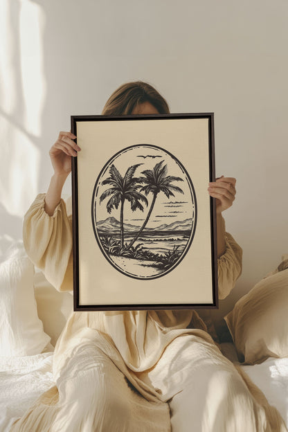 OLEKA CANVAS - ISLAND ESCAPE, Oeuvre sur toile étirée, encadré Brun Noyer