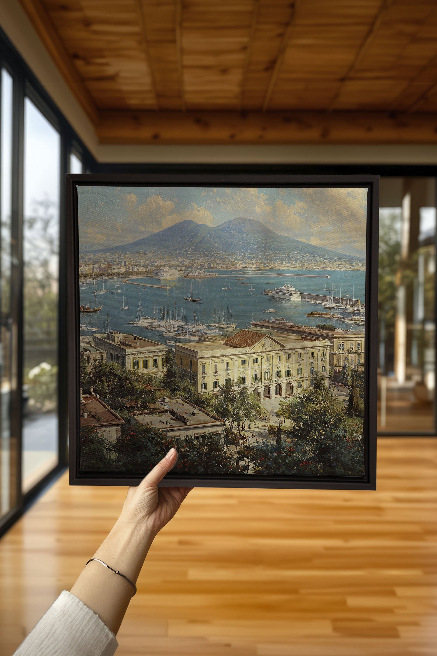 OLEKA CANVAS - BAY OF GOLD, Oeuvre sur toile étirée, encadré Noir