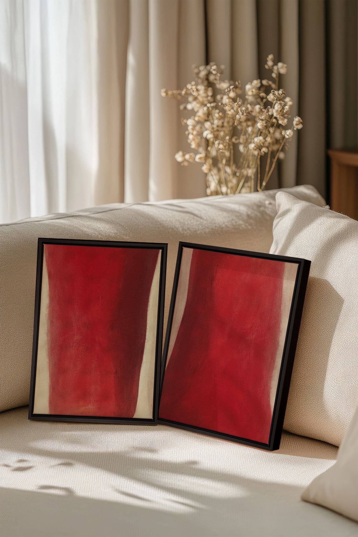 OLEKA CANVAS - TWIN FLAMES, 2 Oeuvres sur toile étirée, encadré Noir