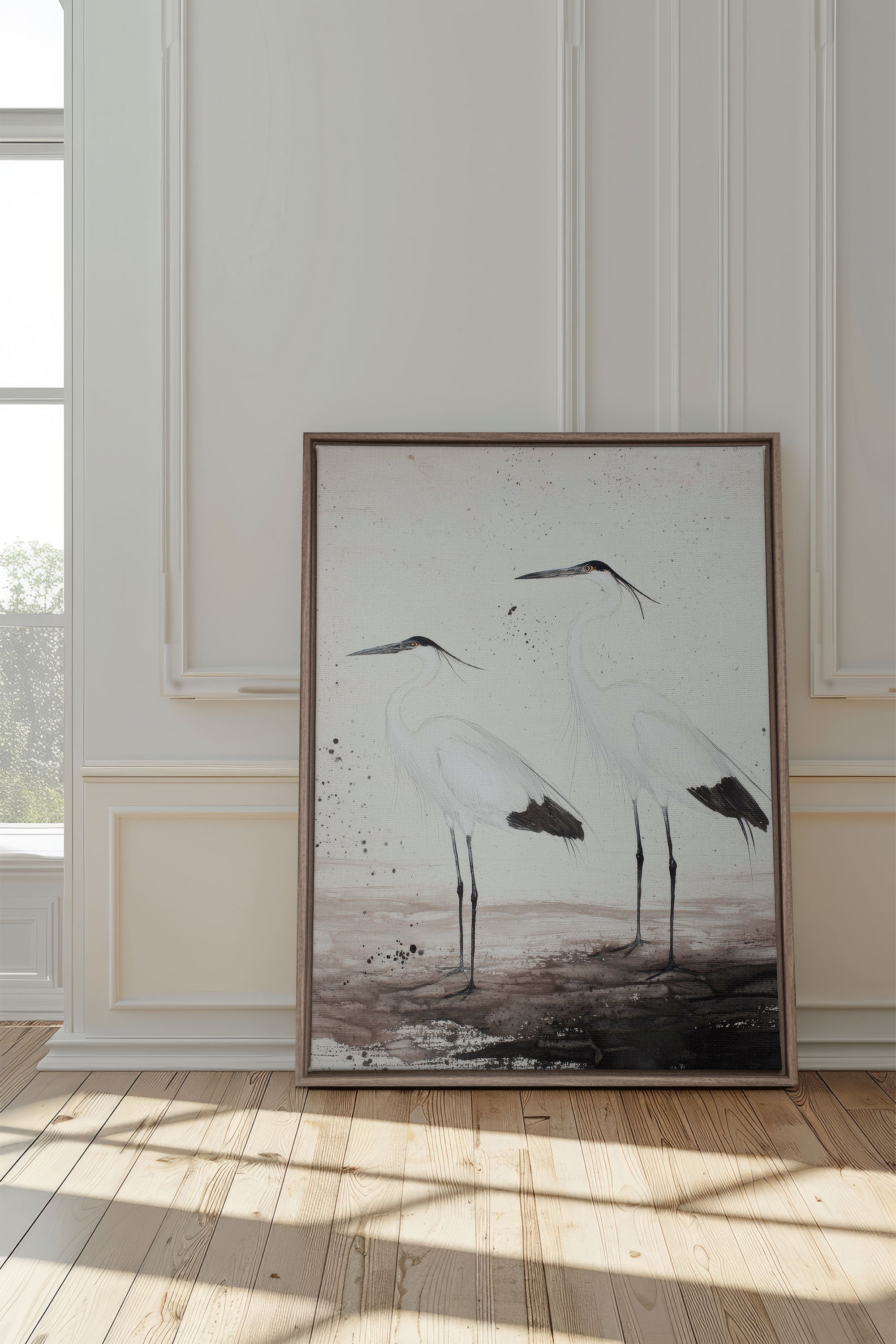 OLEKA CANVAS - DANSE DES PLUMES, Oeuvre sur toile étirée, encadré Brun Chêne