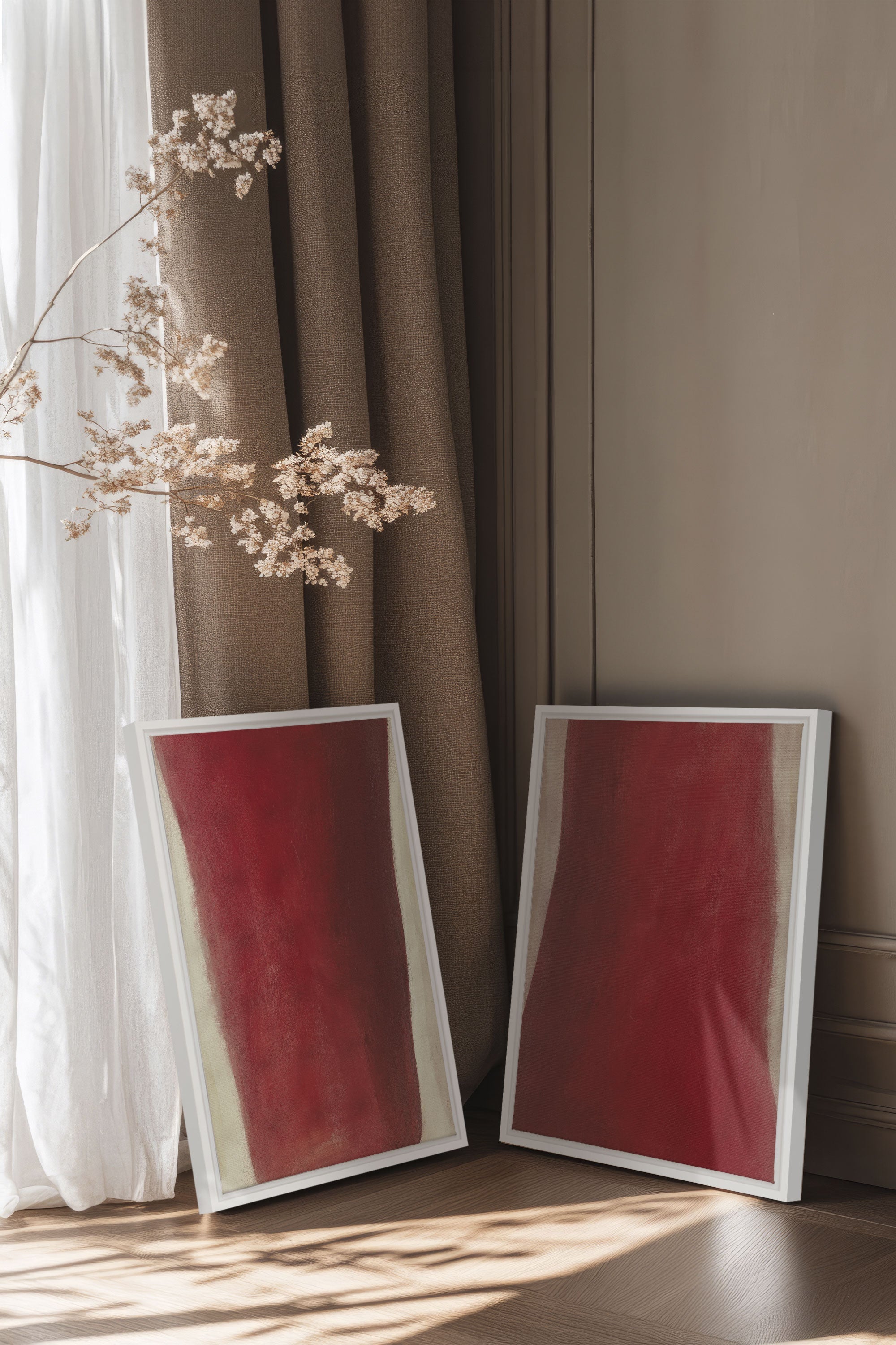 OLEKA CANVAS - TWIN FLAMES, 2 Oeuvres sur toile étirée, encadré Blanc