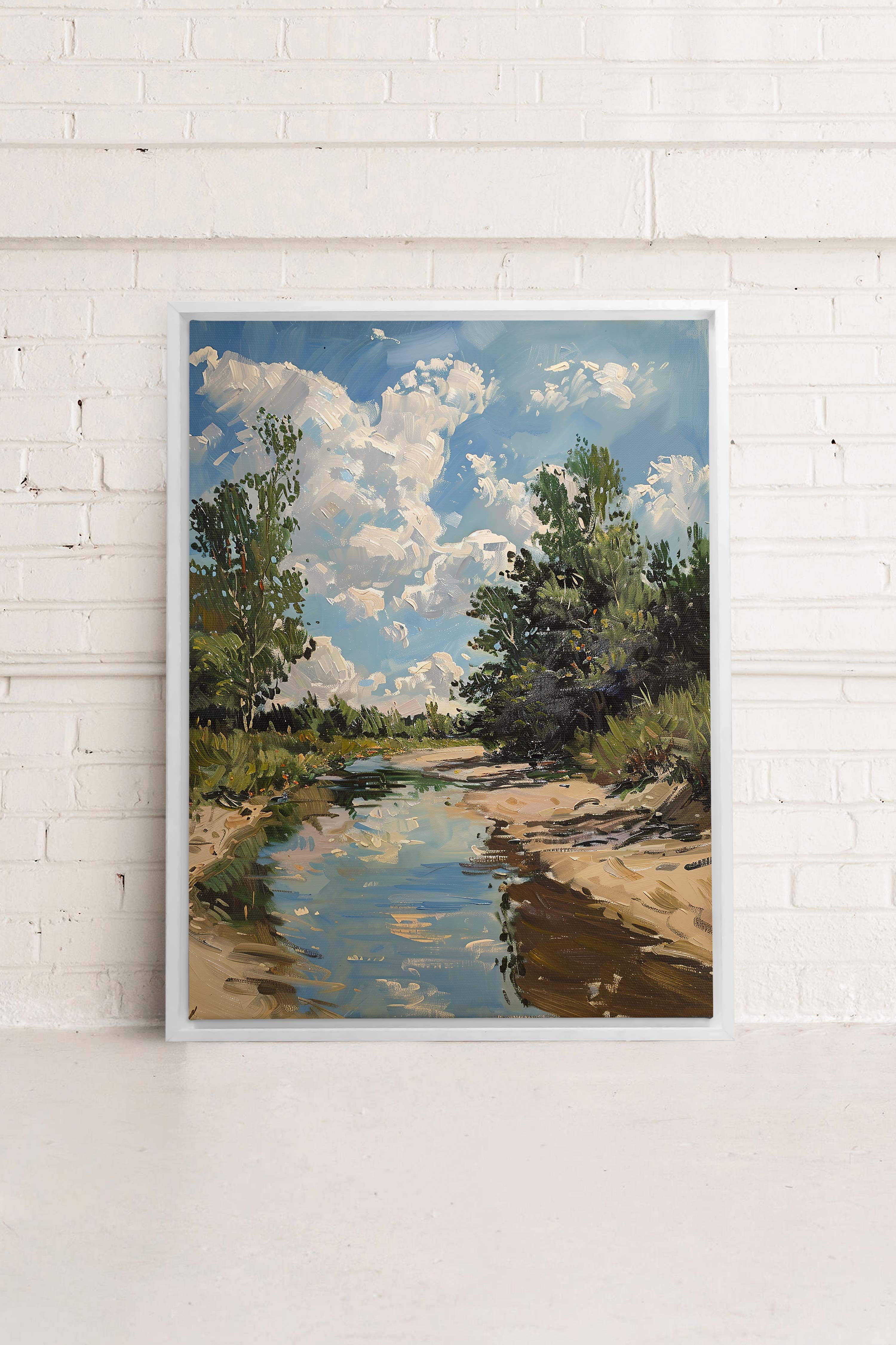 OLEKA CANVAS - CREEK MIRAGE, Oeuvre sur toile étirée, encadré Blanc