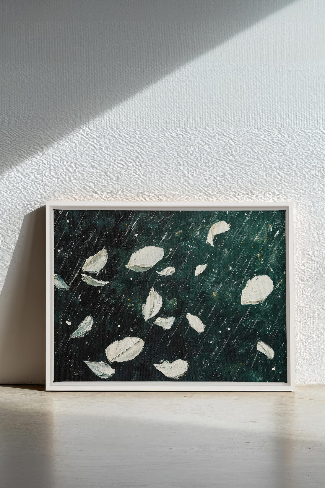 OLEKA CANVAS - PETALS IN THE NIGHT, Oeuvre sur toile étirée, encadré Blanc