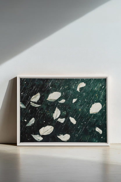 OLEKA CANVAS - PETALS IN THE NIGHT, Oeuvre sur toile étirée, encadré Blanc