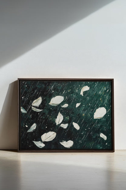 OLEKA CANVAS - PETALS IN THE NIGHT, Oeuvre sur toile étirée, encadré Brun Noyer