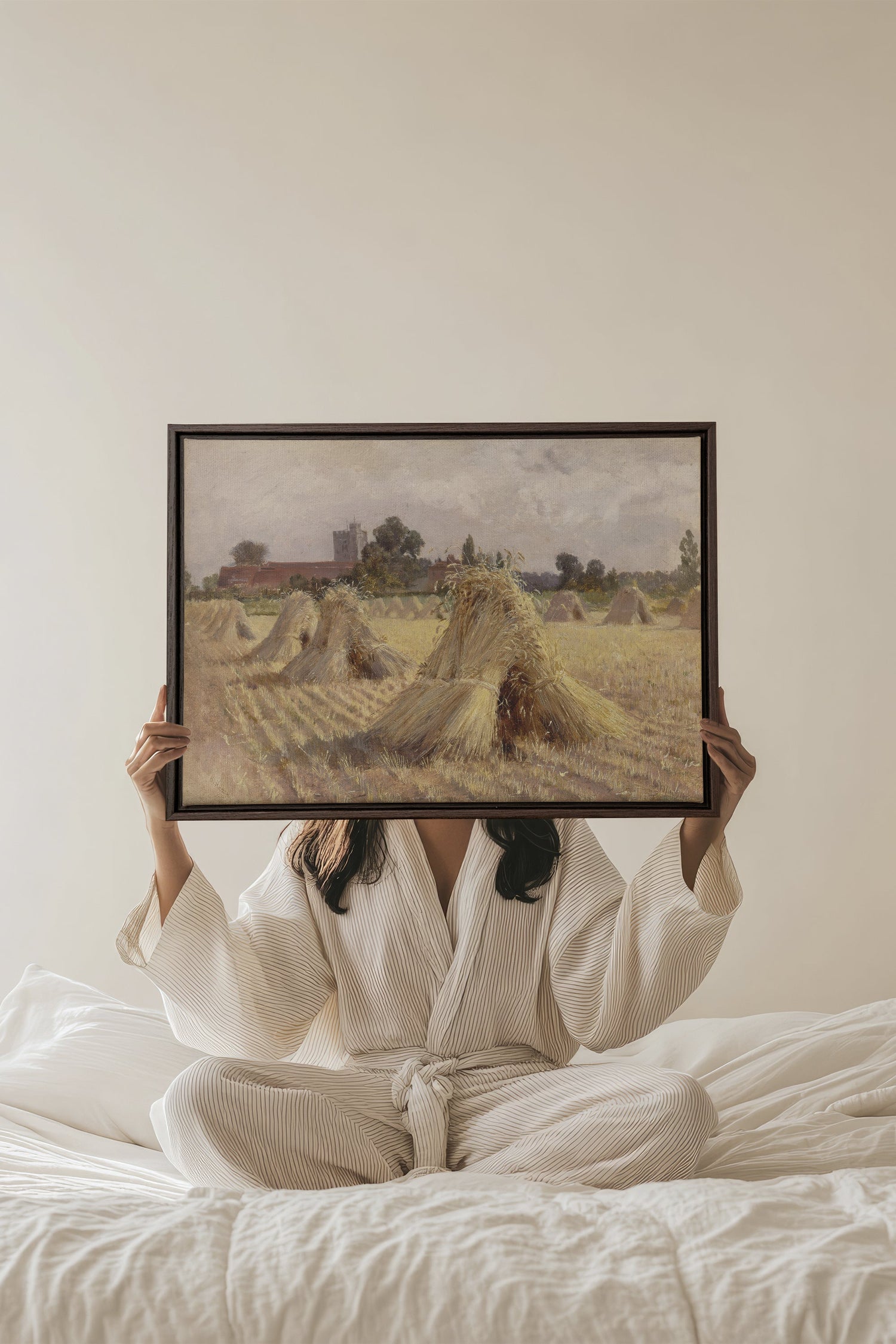 OLEKA CANVAS - CHAMPS DES SOUVENIRS, Oeuvre sur toile étirée, encadré Brun Noyer