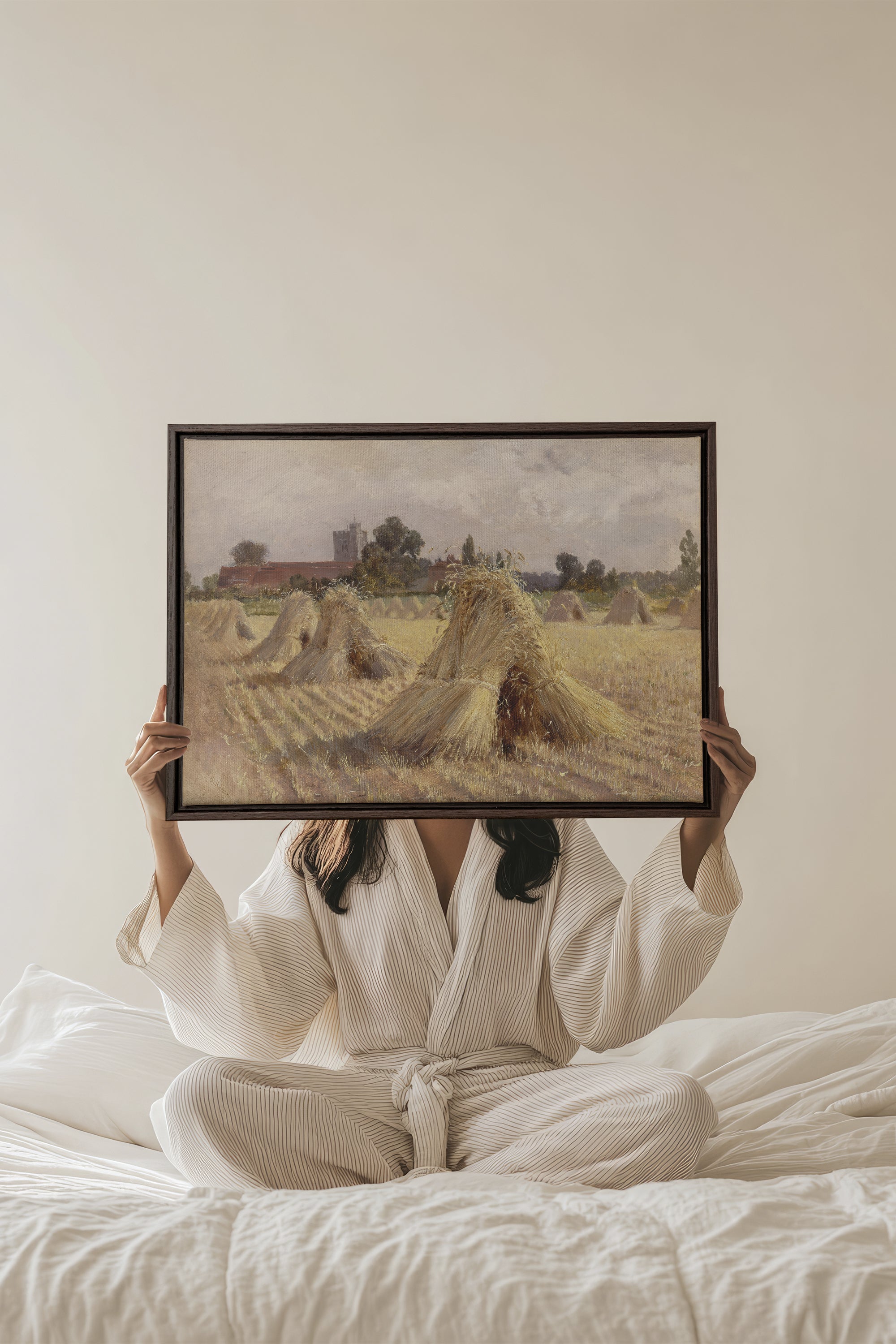 OLEKA CANVAS - CHAMPS DES SOUVENIRS, Oeuvre sur toile étirée, encadré Brun Noyer