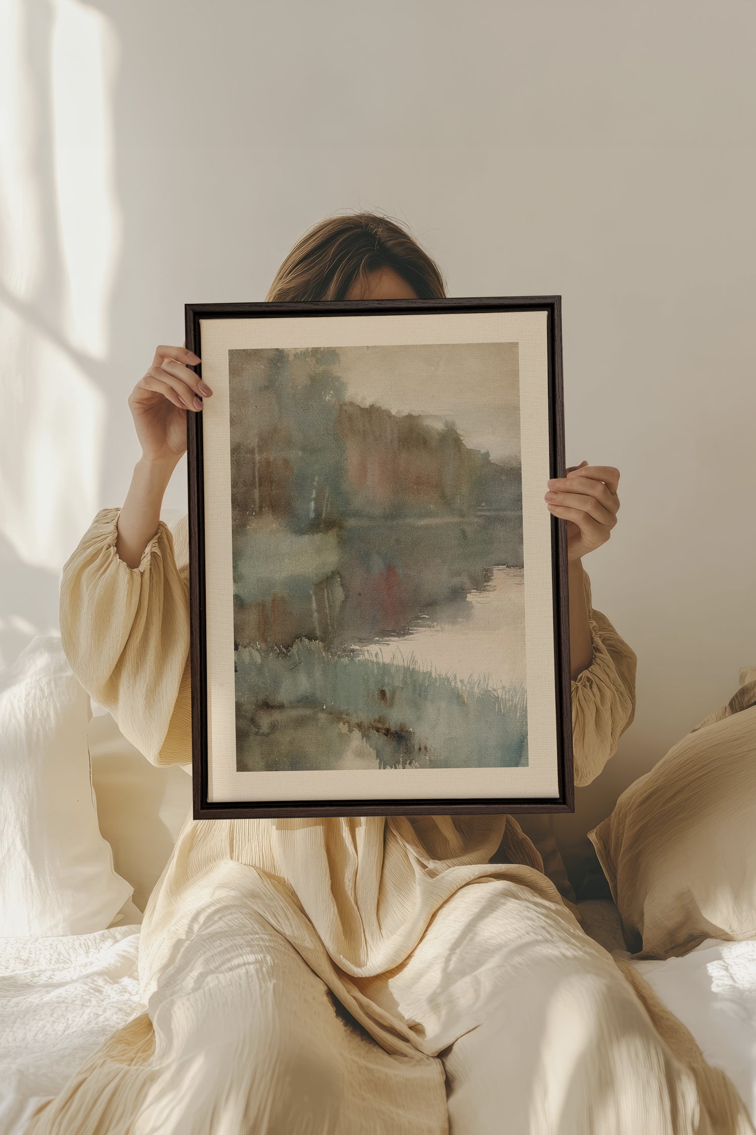 ÉCHO DU LAC, Artwork on stretched canvas, framed in Walnut Brown