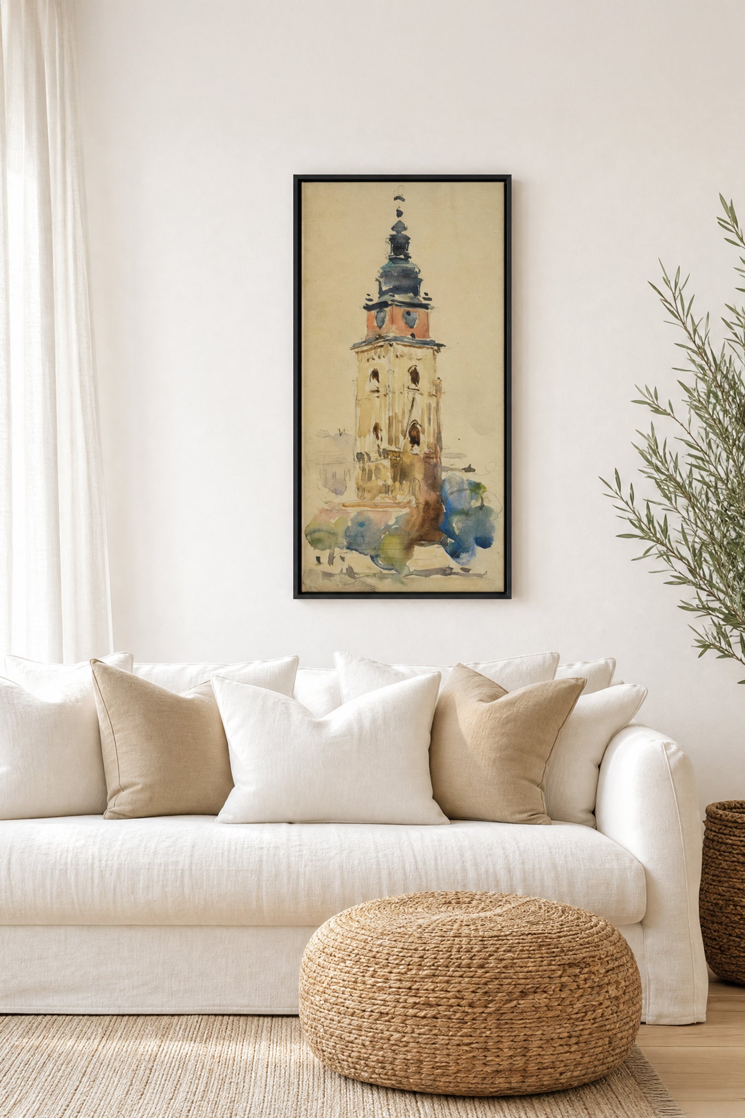 ANCIENT TOWER, Work on stretched canvas, framed Black