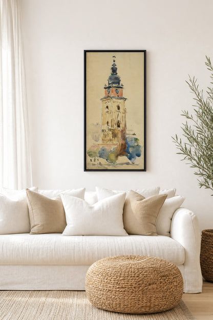 ANCIENT TOWER, Work on stretched canvas, framed Black