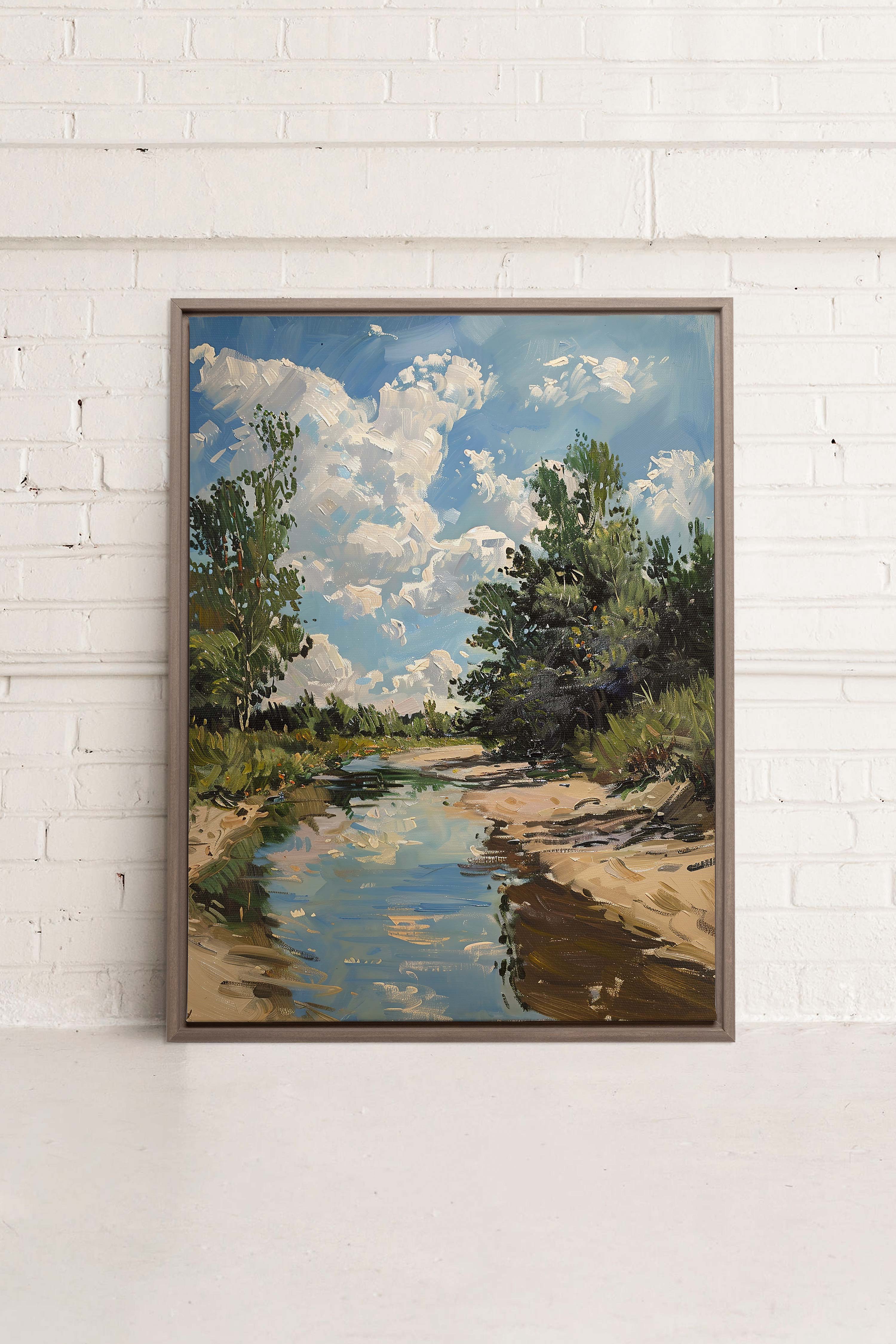 OLEKA CANVAS - CREEK MIRAGE, Oeuvre sur toile étirée, encadré Brun Chêne