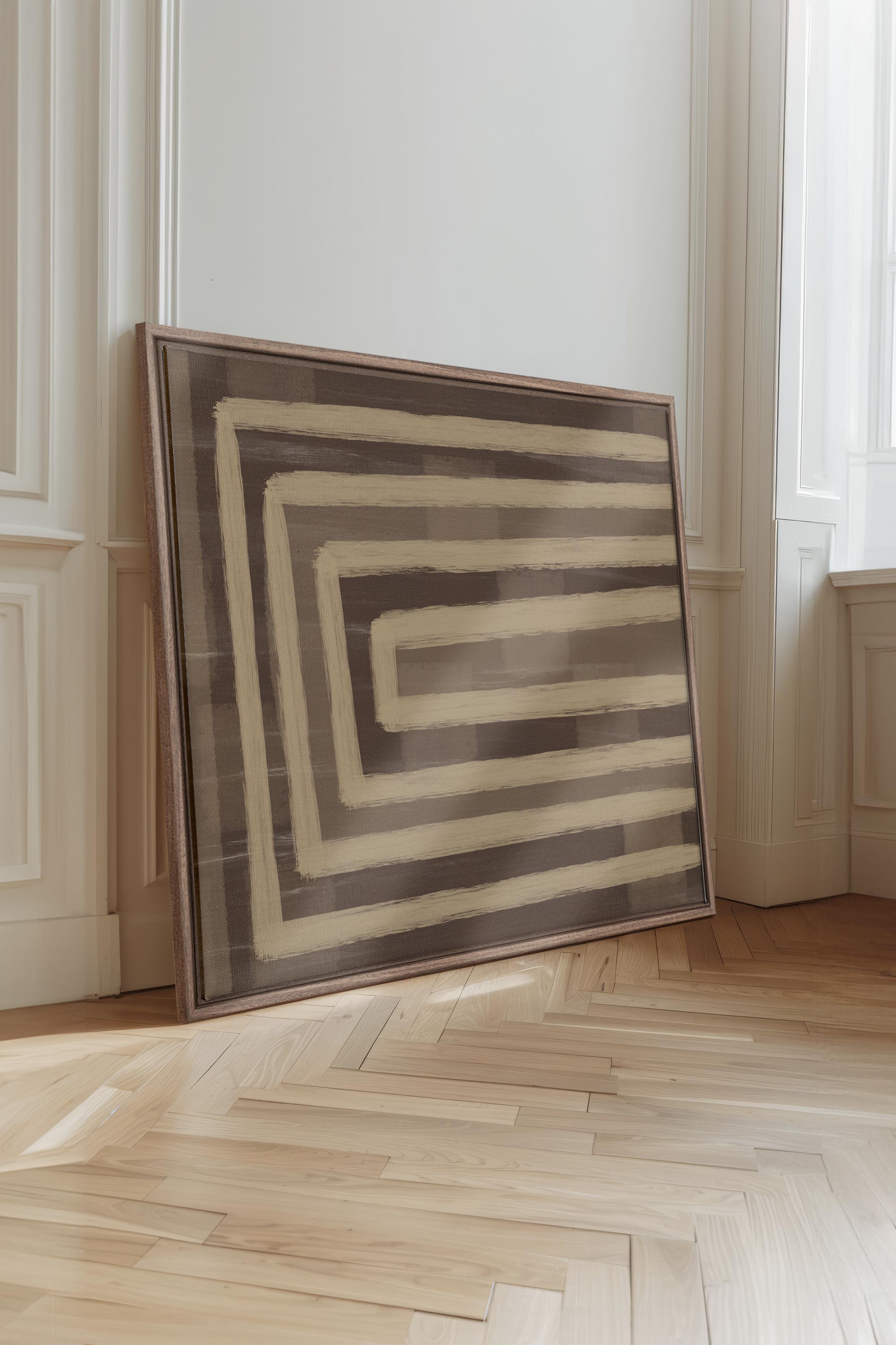 OLEKA CANVAS - GOLDEN MAZE, Oeuvre sur toile étirée, encadré Brun Chêne