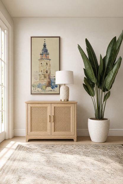ANCIENT TOWER, Work on stretched canvas, framed Oak Brown