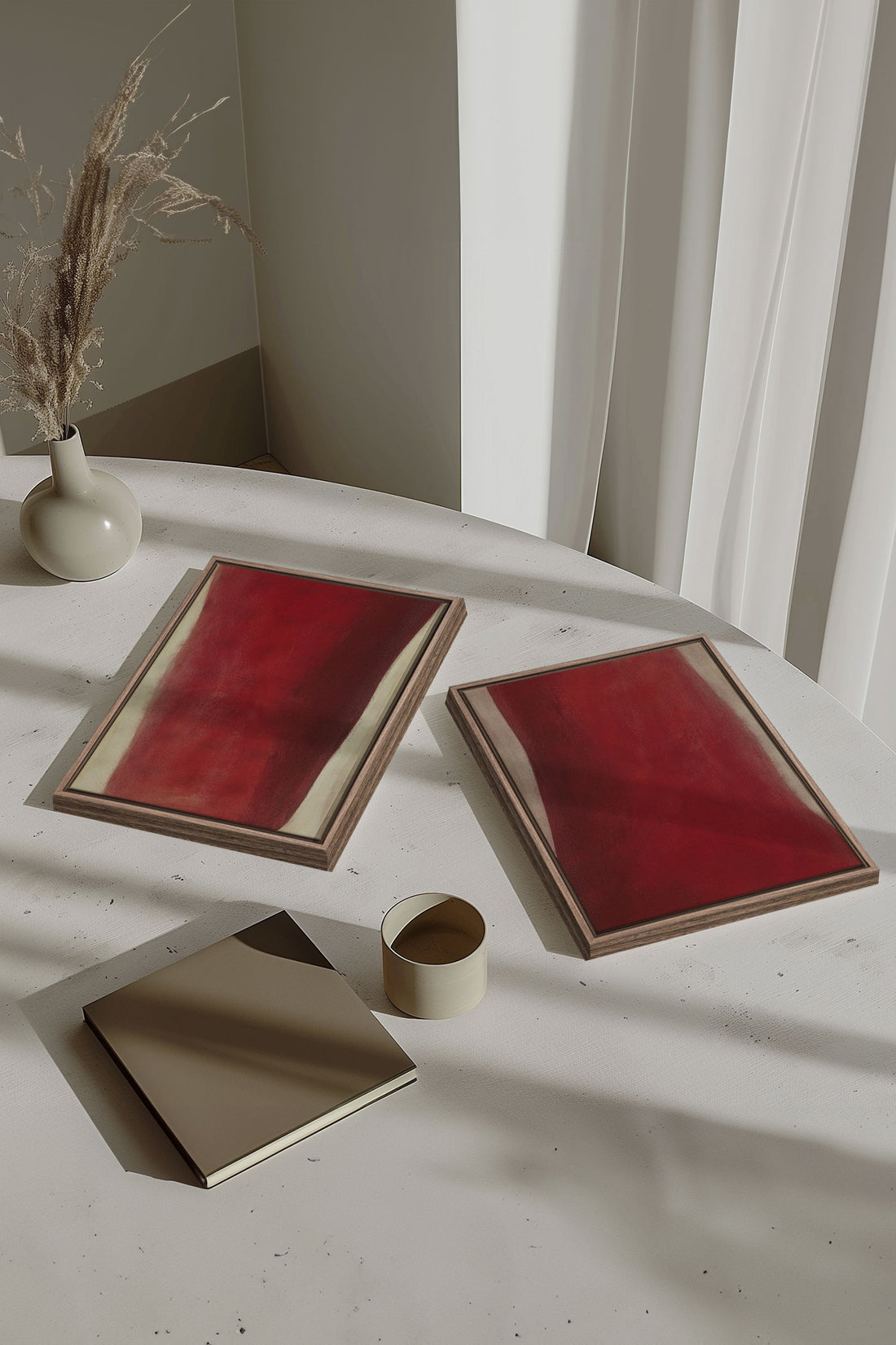 OLEKA CANVAS - TWIN FLAMES, 2 Oeuvres sur toile étirée, encadré Brun Chêne