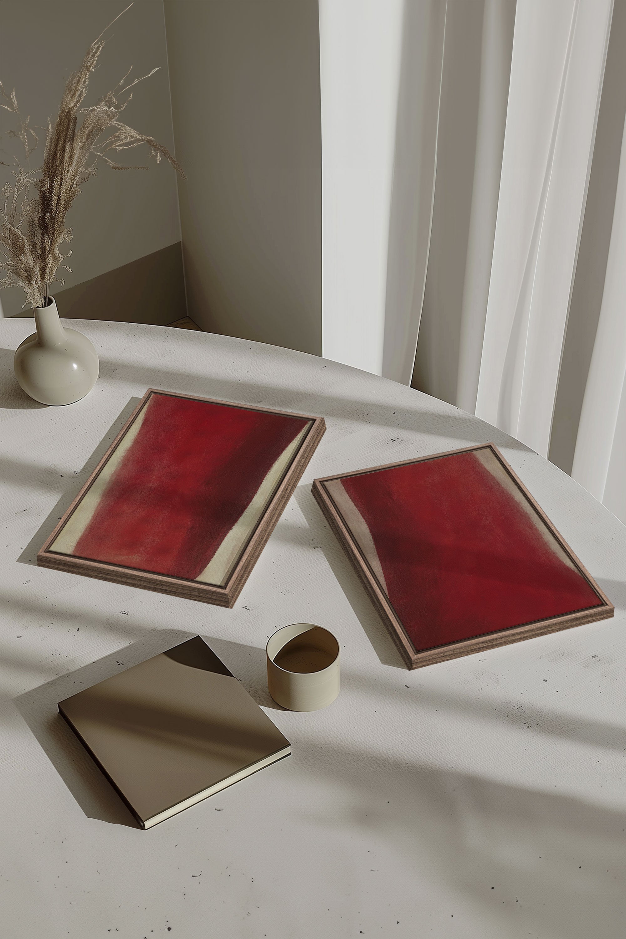 OLEKA CANVAS - TWIN FLAMES, 2 Oeuvres sur toile étirée, encadré Brun Chêne