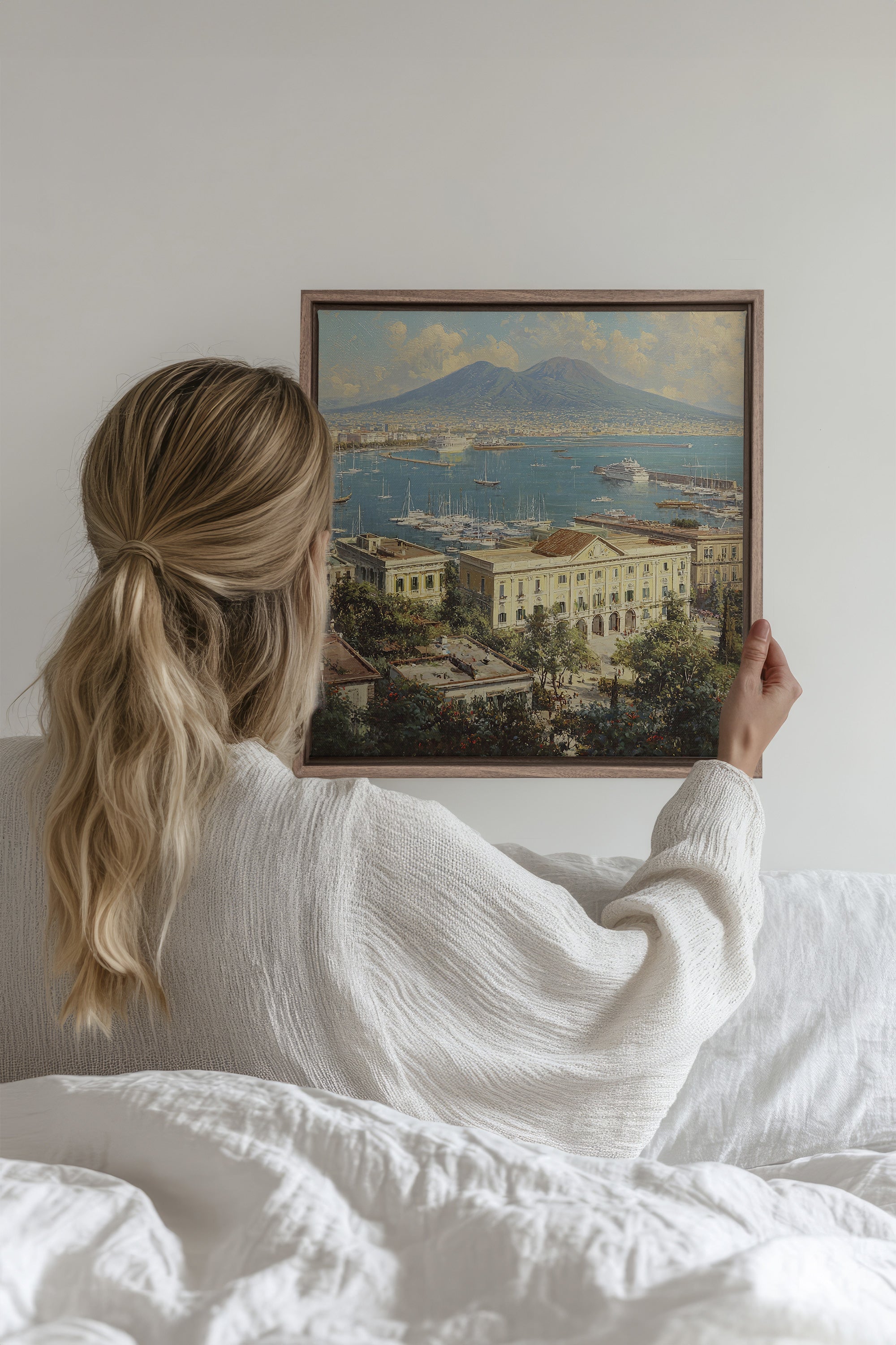 OLEKA CANVAS - BAY OF GOLD, Oeuvre sur toile étirée, encadré Brun Chêne