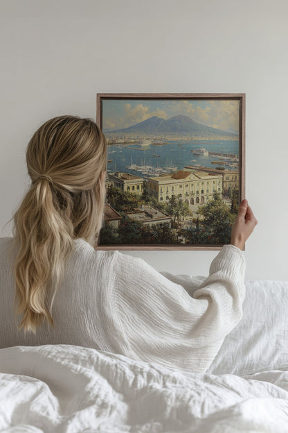 OLEKA CANVAS - BAY OF GOLD, Oeuvre sur toile étirée, encadré Brun Chêne